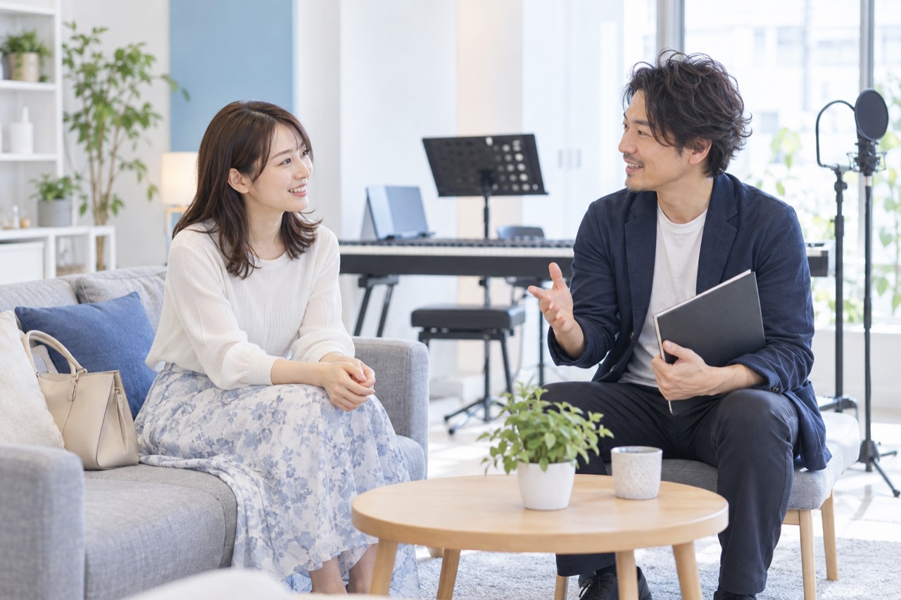 体験前に講師と話す女性